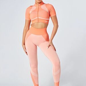 Twill Active Recycled Colour Block Body Fit Legging - Coral
